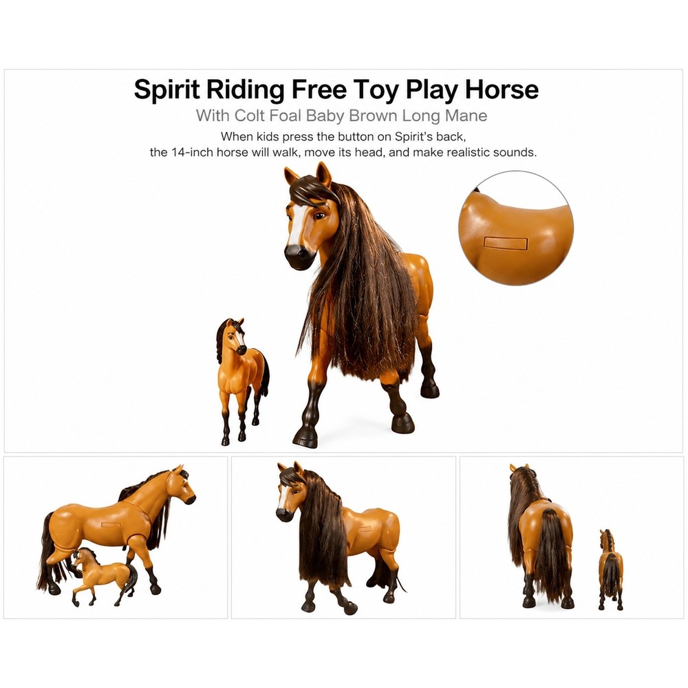Spirit Riding Free Interactive 14in Walking Toy Horse & Foal Set Brown Just Play